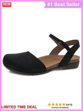 Dansko Rowan Leather Closed Toe Sandal Hook and Loop Ankle Strap Comfort